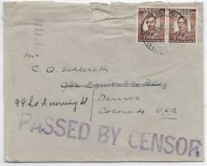 Umtali, Southern Rhodesia to Denver, Co 1940 Rhodesian Censor (C4923)