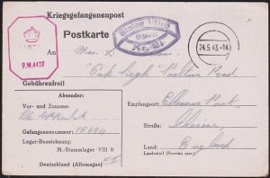 GB POW IN GERMANY 1943 POW postcard ex Stalag VIIIB to UK - double censor..a4610