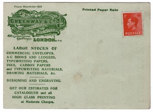 (I.B) Edward VIII Postal : Pre-Stamped Post Card (Greenway & Co) 