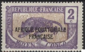 Middle Congo 24 (mh, light crease) 2c leopard, vio & brn, ovptd (1924)