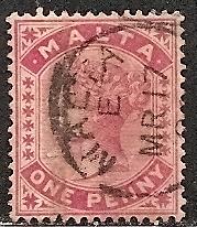 Malta    9a Used 1885 1p rose Victoria Defin.