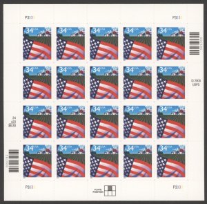 2001 US Scott #3470, 34c Flag over Farm pane of 20 MNH