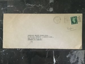 1938 England Cover to Sydney Australia Perfin Stamp Judaica Leopold Wolfe Cohen