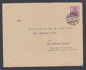 Germany, Sc 89a on 1920 cover, overpaid Inflation Era Rate 4, fresh, sound