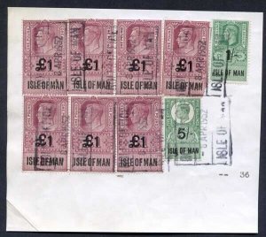 Isle of Man 1951 KGVI One Pounds x 7 plus 1/- and 5/- on piece