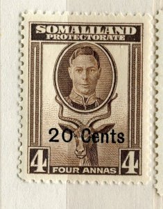 SOMALILAND PROTEC; 1951 early GVI surcharged issue Mint hinged 20c. value