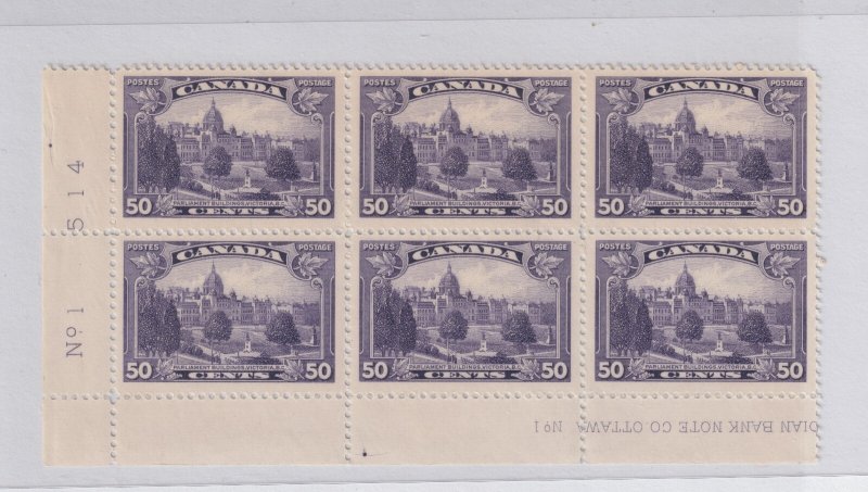 CANADA  #226 Plate Block of 6 Mint never hinged adhesion in selvege