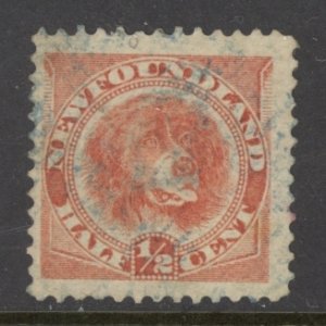 Canada Newfoundland Sc# 57 Used 1887-1898 1/2¢ orange red Newfoundland Dog