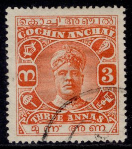 INDIAN STATES - Cochin GV SG45, 3a vermilion, FINE USED.