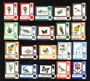 Gibraltar-Sc#340-55A- id5-used set including 340a,348a-Birds-Flowers-Fish-1977-8