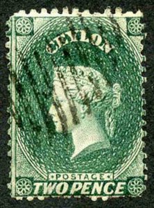 Ceylon SG50 2d Grey-green Wmk Crown CC Used