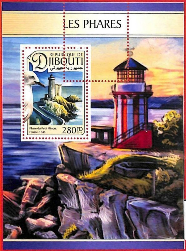 A1698 - DJIBOUTI, ERROR: MISSPERF, SOUVENIR SHEET - 2016, Lighthouses
