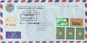 Ethiopia 1980 Nat Bank Ethiopia Regd to Germany Airmail Multi Stamps Cover 29953 