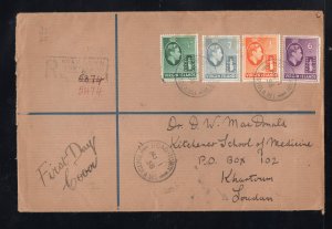 British Virgin Islands 1938 Registered FDC to Khartoum franked 1/2p, 2p, 3p & 6p