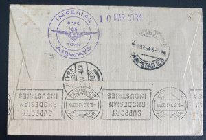 1934 Zomba Nyasaland First Flight Airmail Cover To Cape Town South Africa