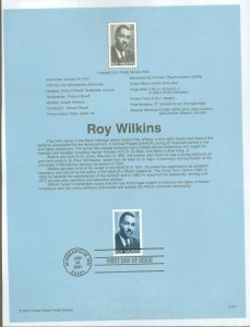 US SP1397/3501 2001 34c Roy Wilkins, Civil Rights Leader, black heritage series - on USPS official souvenir page FDC, #3501 with