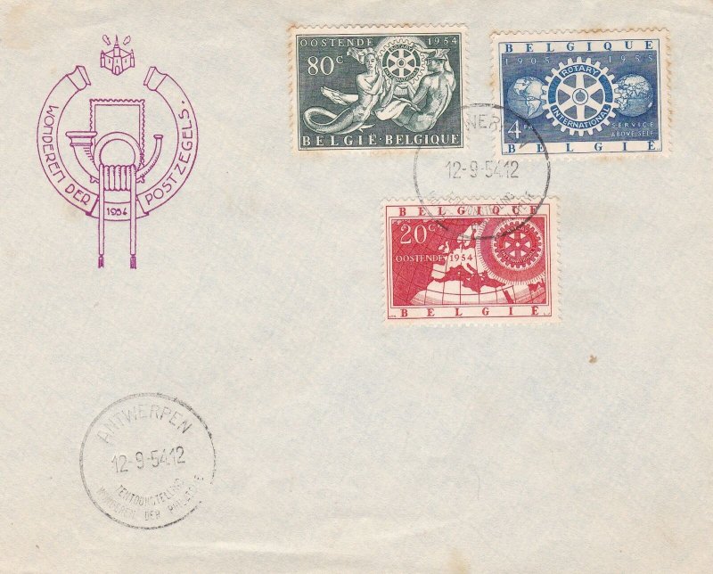 Belgium 1954 Antwerpen Cancels Rotary International Three Stamps Cover Ref 45560