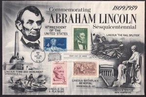 1959 Abraham Lincoln Sesquicentennial 1c to 4c Sc 1113-1116 FDC Fleetwood jumbo