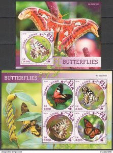 2016 Sierra Leone Flora & Fauna Insects Butterflies 1Kb+1Bl ** Stamps St449