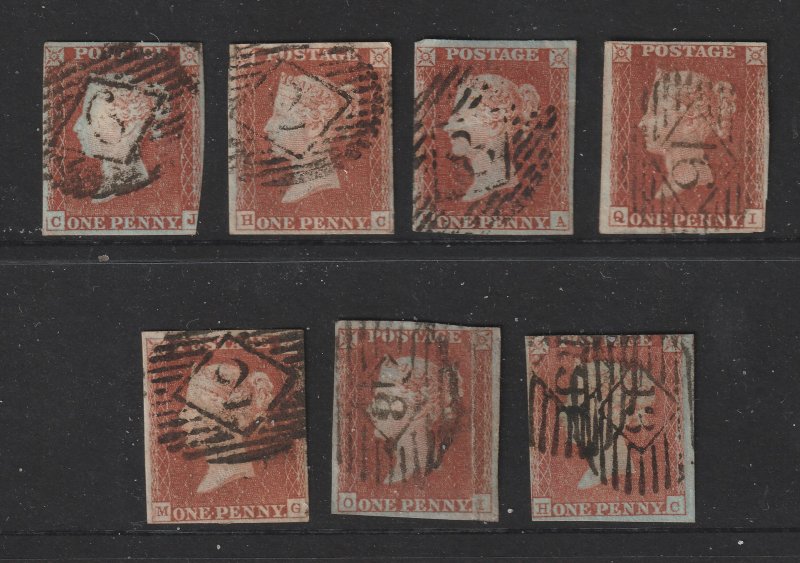 Great Britain x 7 used imperf 1d brown/reds