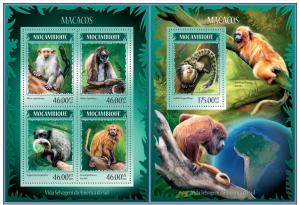 MOZAMBIQUE 2014 2 SHEETS m14205ab PRIMATES MONKEYS WILDLIFE