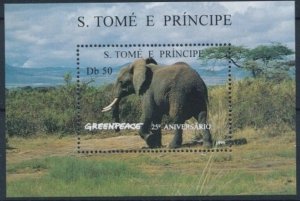 Sao Tome & Principe 1996, Mammals Elephant Greenpeace, S/Sheet, MNH MINT Sheet