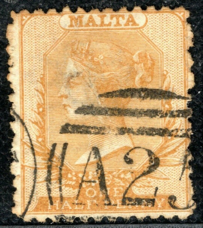 MALTA QV Classic Halfpenny Stamp SG.14 ½d Buff-Brown (1868) Used Cat £120 BBLUE6