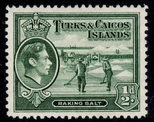 TURKS & CAICOS ISLANDS GVI SG195a, ½d deep green, M MINT.