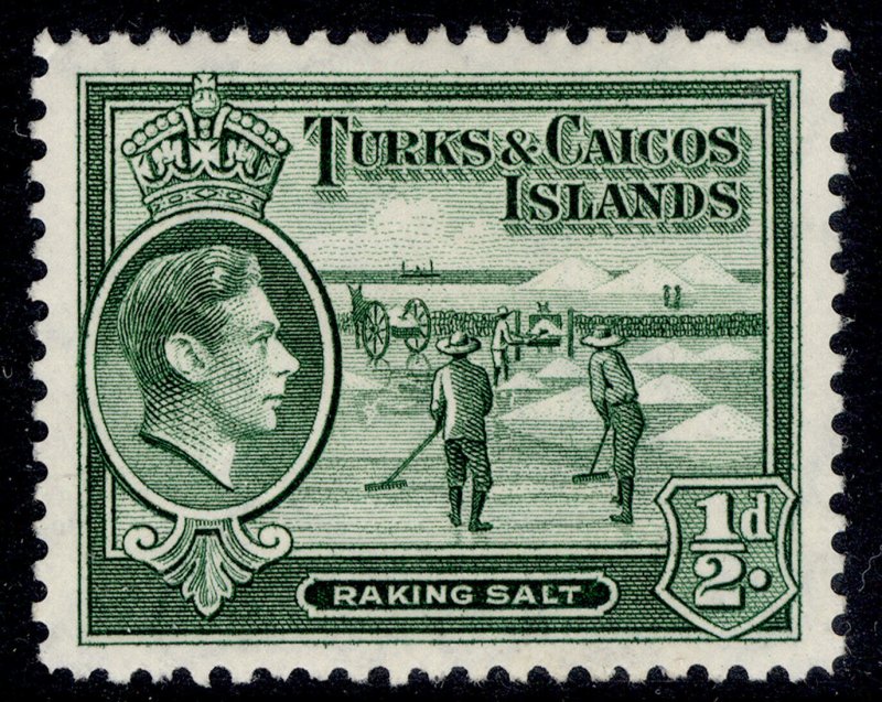 TURKS & CAICOS ISLANDS GVI SG195a, ½d deep green, M MINT.