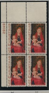 US, 1336, MNH, PLATE BLOCK, 1967, CHRISTMAS ISSUE