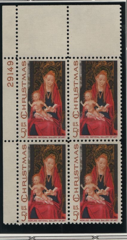 US, 1336, MNH, PLATE BLOCK, 1967, CHRISTMAS ISSUE