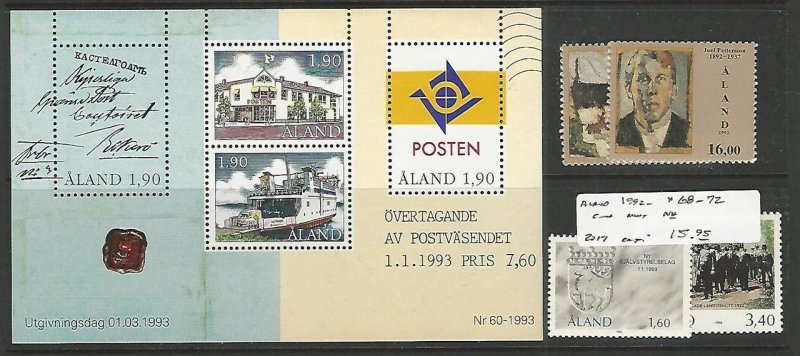 Aland - Finland, Postage Stamp, #68-72 Mint NH, 1992 Ship