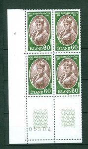 Iceland. 1977 Icelanders II, 60 Kr,MNH. Plate # O5504. Block of 4. Scott# 505.