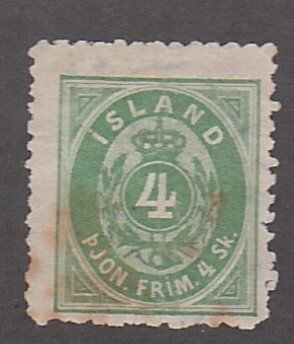 Iceland # O3, No Gum, Stains, Perf 12 1/2, 10% Cat.