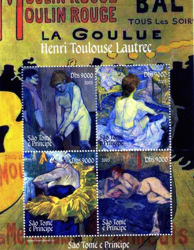 Sao Tome & Principe 2005 TOULOUSE LAUTREC Paintings Sheet Perforated Mint (NH)