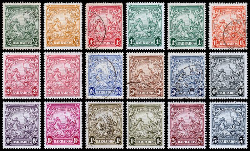 Barbados Scott 193-200a, 201-201A (1938-47) Mint/Used H VF Complete Set M