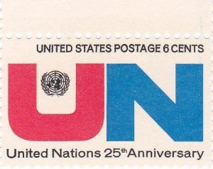 1970 United Nations 25th Anniv. Single 6c Postage Stamp, Sc#1419, MNH, OG
