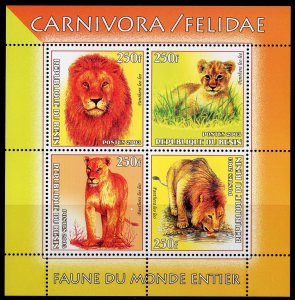 LIONS CARNIVORA/FELIDAE Sheetlet (4) Perforated MNH Benin 2003