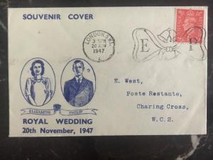 1947 London England First Day Cover FDC Royal Wedding Elizabeth & Philip