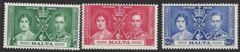 Malta #188-90 MNH set, coronation issue, King George VI, issued 1937