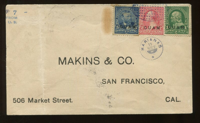 Guam Scott 1,2,5 Rare Cover Violet Oval of Dots and Star w/Matching Marianas CCL