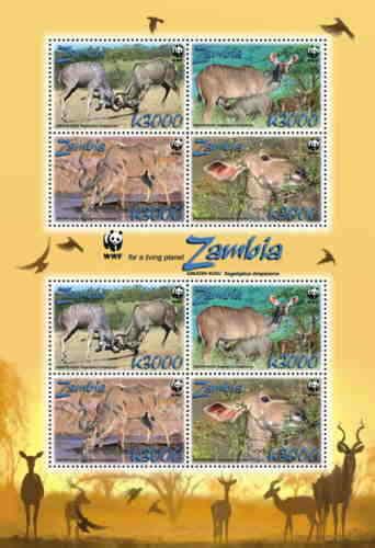 Zambia - WWF - Greater Kudo -  Sheet of 8 ZAM0801