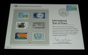  U.N.#SC30, 1986 ,INTL. PEACE YEAR,COMPLETE SET/ 4 SOUVENIR CARDS NICE! LQQK!