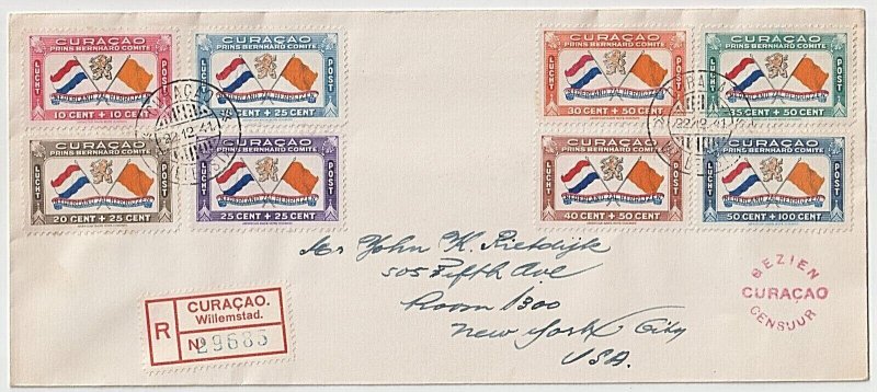 EDSROOM-C111 Netherlands Antilles CB1-CB8 1941 on Registered Cover Surtax CV$208