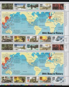 US 2838 29c WWII 1944 Road to Victory Mint Stamp Sheet OG NH
