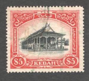 Malaya - Kedah, Scott #45  VF/XF, Used, $5 car & black, CV $200.00 ....  3240039