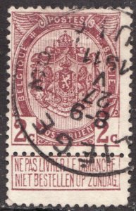 1905-11 Belgium Sc #83 - 2c Coat of Arms of Antwerp - Used stamp w/tab Cv$5.75