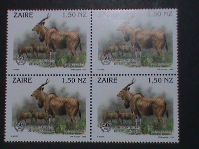 ZAIRE-1993-SC# 1405 NATL.GAME PARK 50TH ANNIV: GIANT ELAND MNH BLOCK VERY FINE