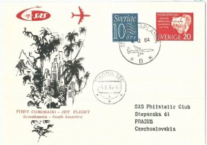 72151 - Postal History - FIRST FLIGHT: SWEDEN to South America via Czechoslovak