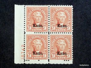 BOBPLATES #667 Kansas Jefferson Lower Left Plate Block 18742 F-VF MNH SCV=$400 *